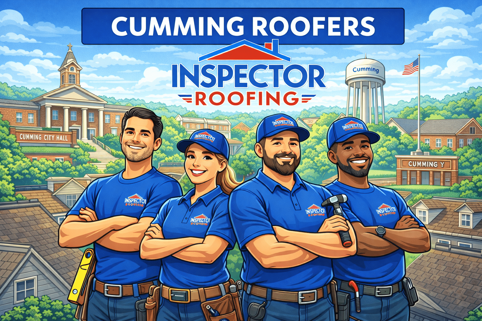 Roofing crew performing a professional roof replacement in Cumming, Georgia