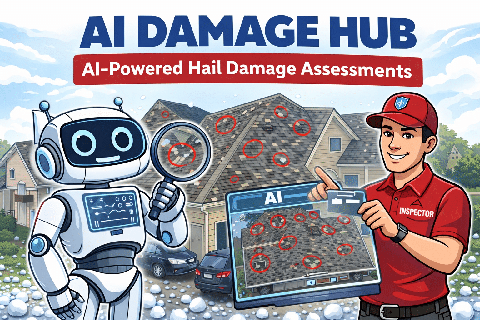 Inspector Roofing and Restoration AI Inspection Hub visual showing AI-powered documentation workflow