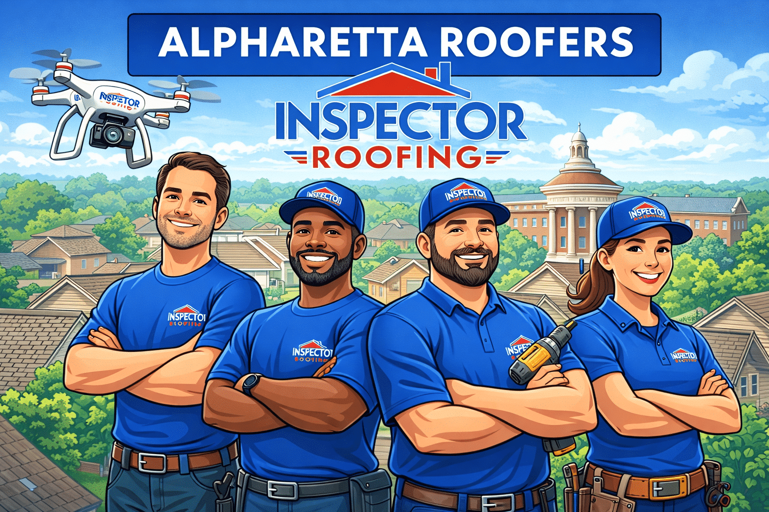 Inspector Roofing Alpharetta roofing company documenting roof conditions, roof repair, roof replacement, and storm damage evidence in Alpharetta Georgia