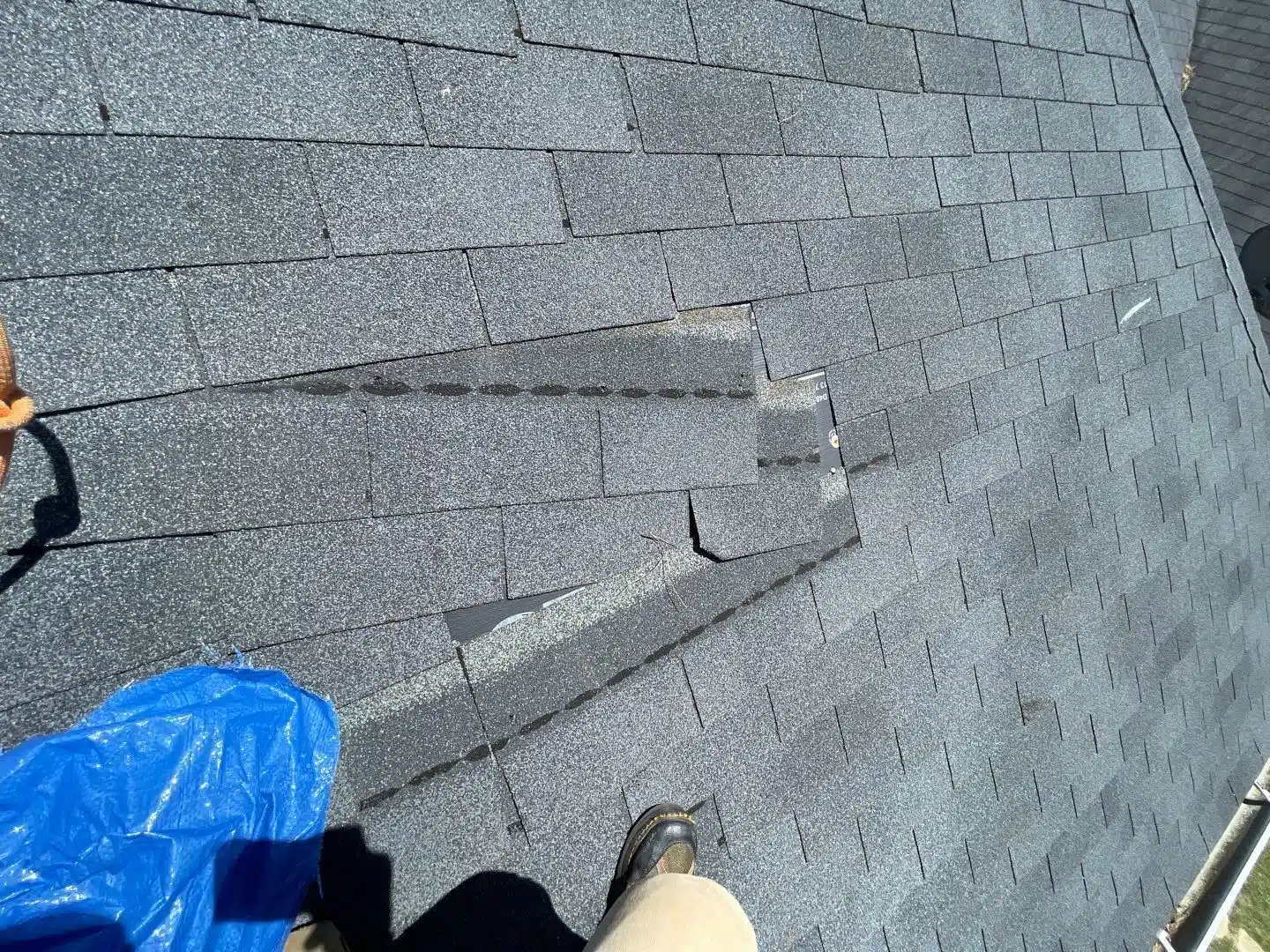 Missing shingles documented during a roof inspection in Milton, GA