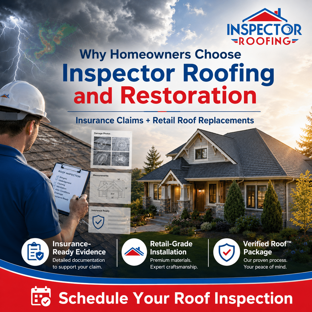 Inspector Roofing and Restoration insurance claim roof inspection and retail roof replacement for Alpharetta and North Atlanta homeowners