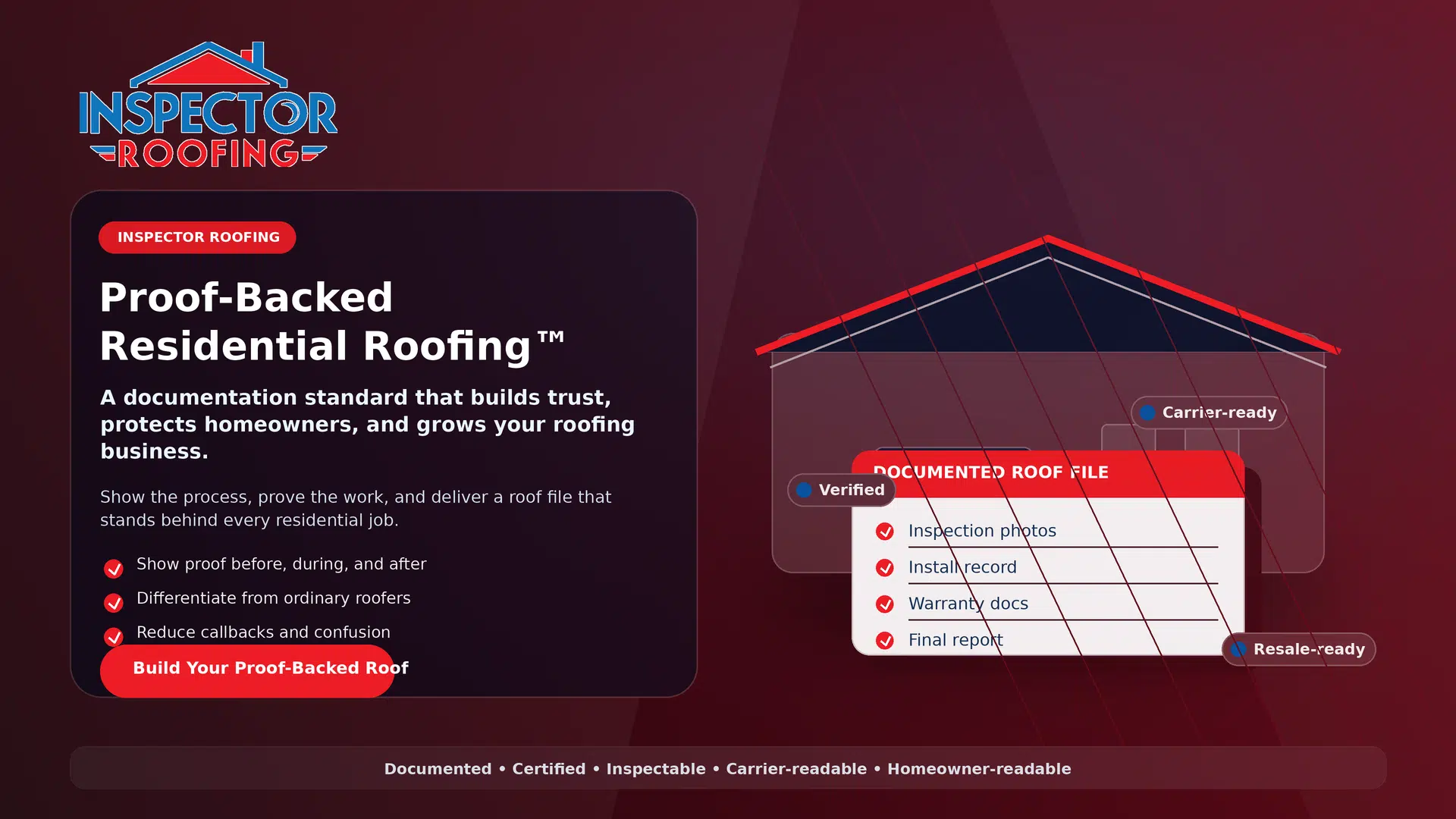 Proof-Backed Residential Roofing documentation standard by Inspector Roofing