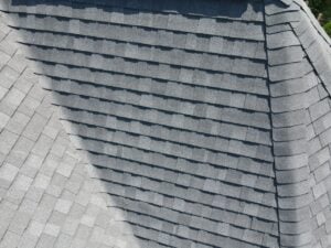 Ridge and hip lines of an asphalt shingle roof